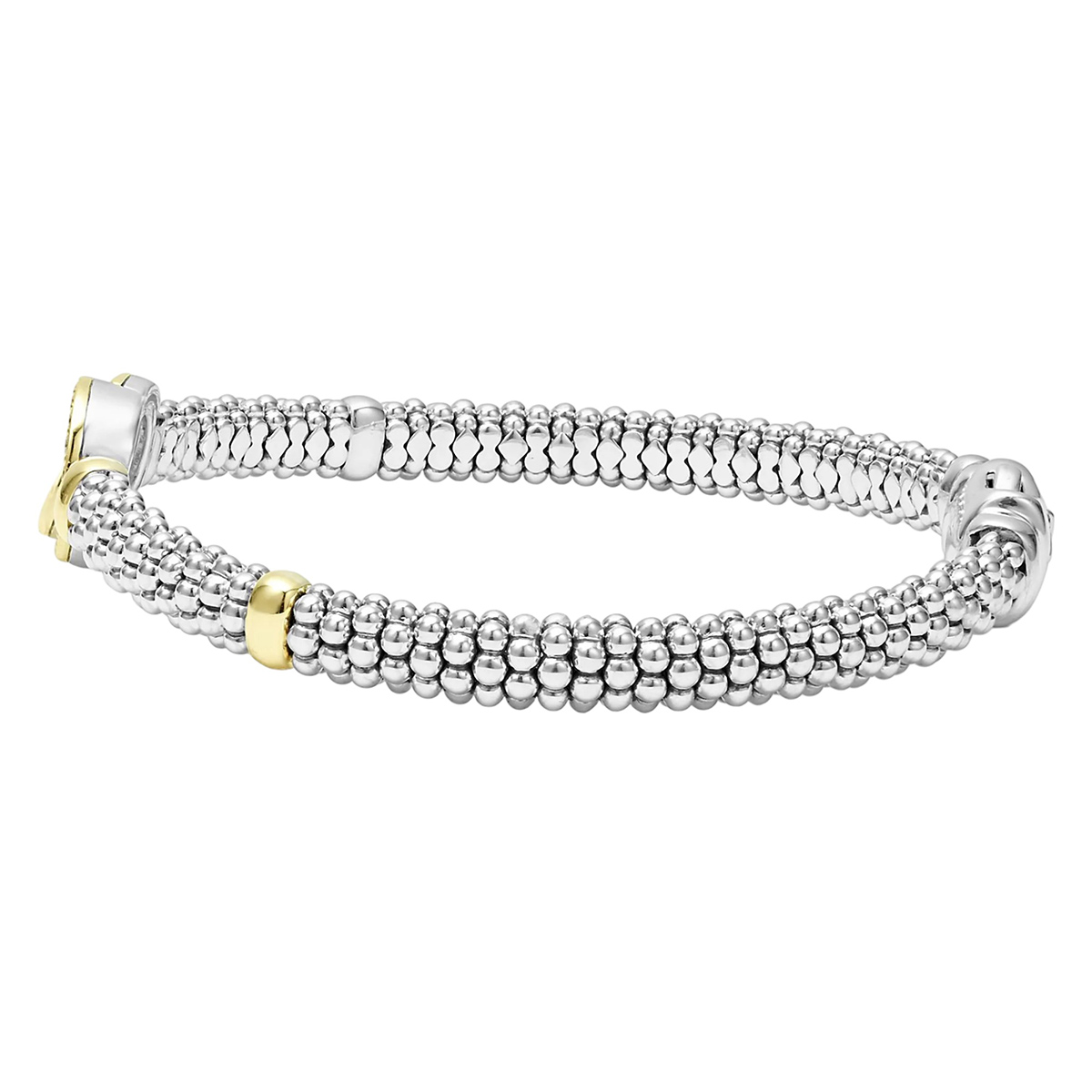 LAGOS Signature Caviar Two-Tone Interlocking Diamond Caviar Bracelet, 6 mm