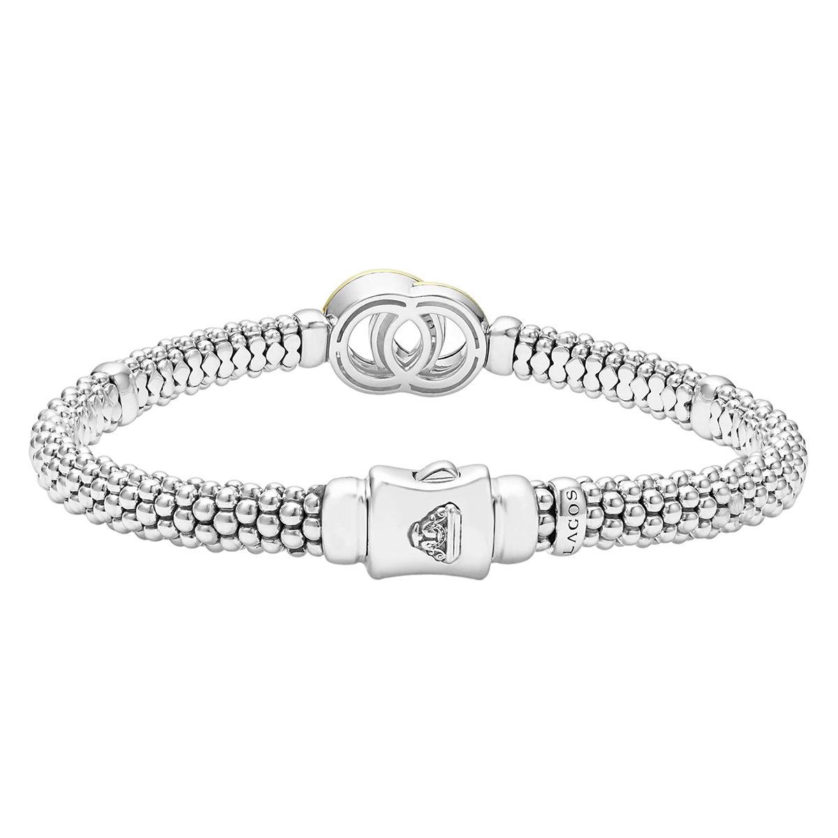 LAGOS Signature Caviar Two-Tone Interlocking Diamond Caviar Bracelet, 6 mm