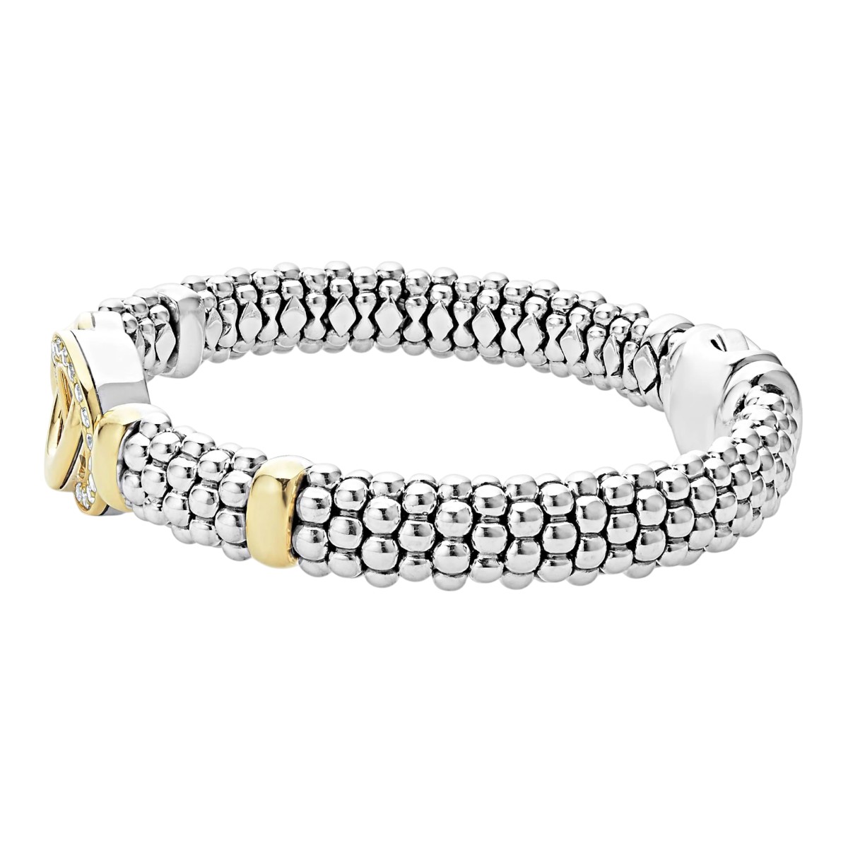 LAGOS Signature Caviar Two-Tone Interlocking Diamond 9mm Caviar Bracelet, Medium