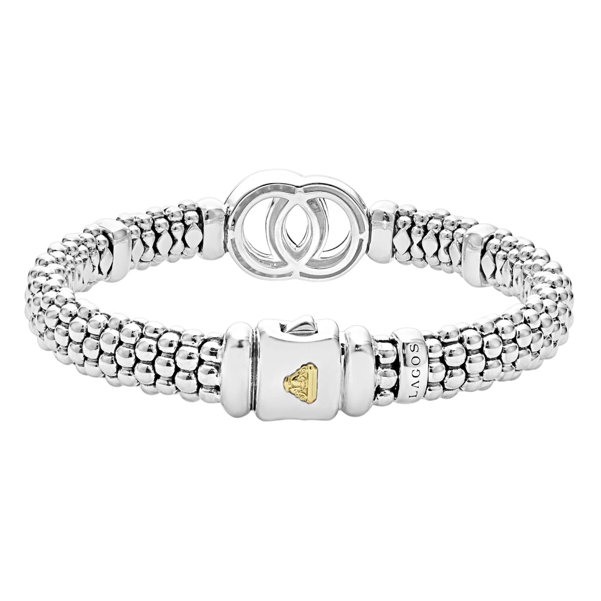 LAGOS Signature Caviar Two-Tone Interlocking Diamond 9mm Caviar Bracelet, Medium