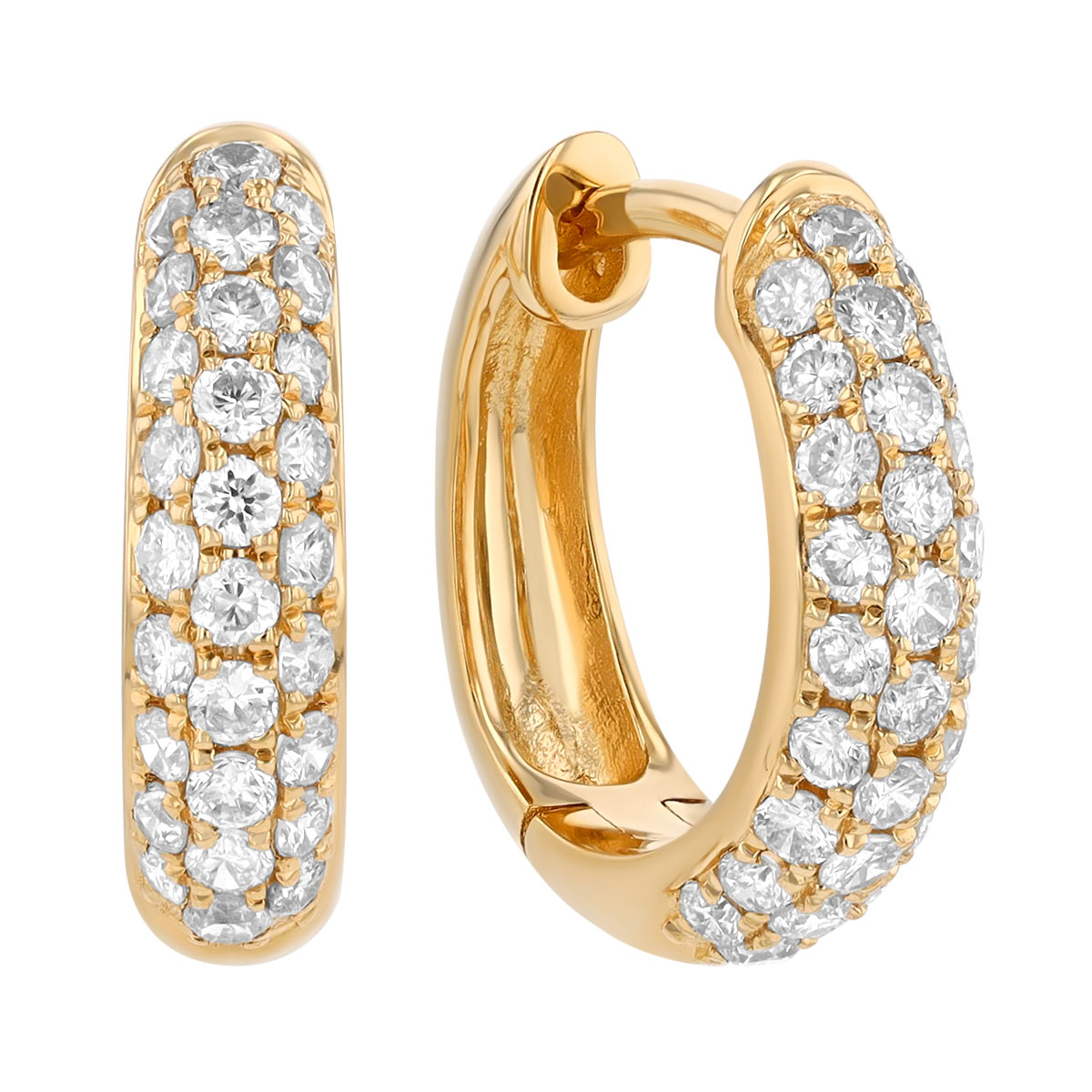 Diamond Pave Huggie Hoop Earrings in Yellow Gold