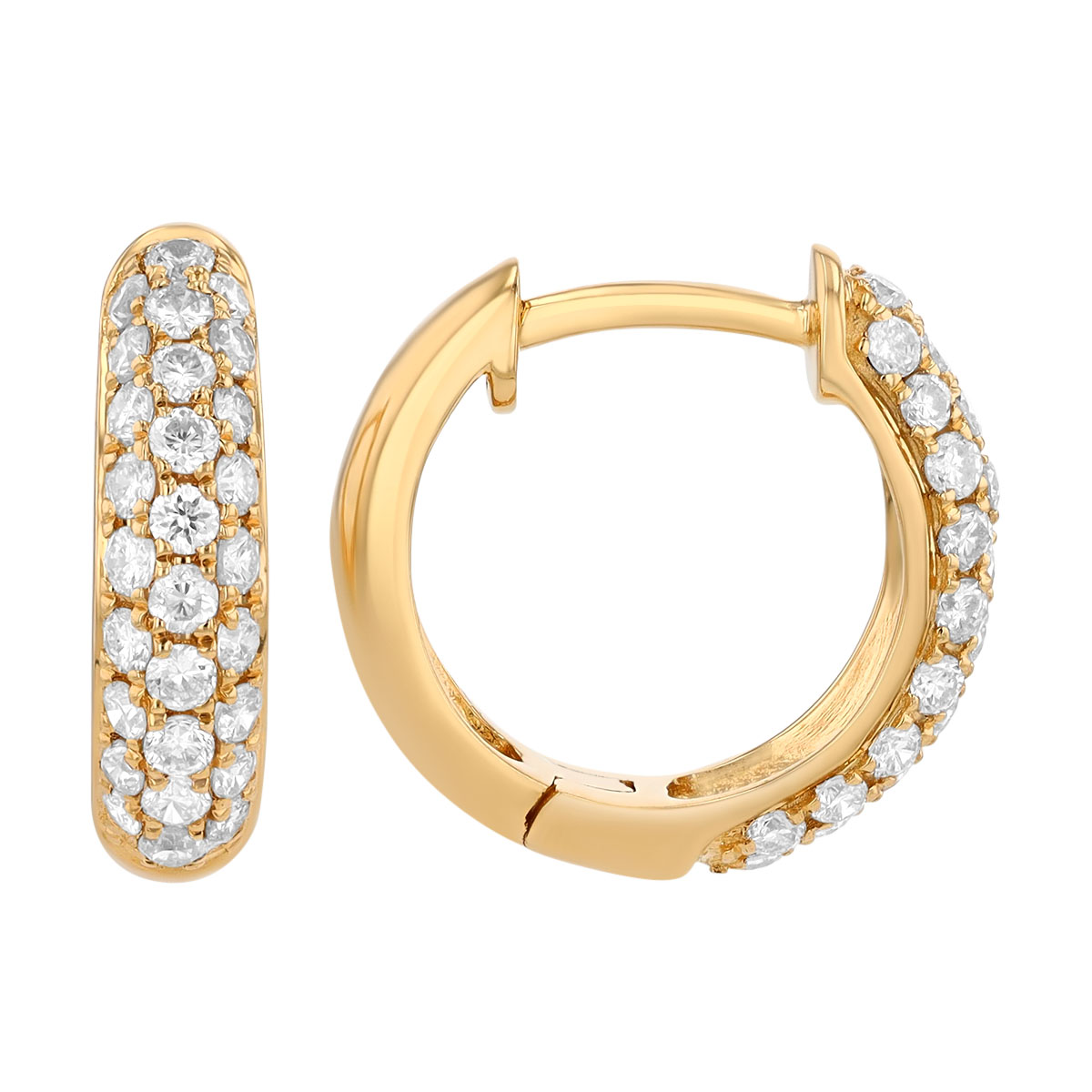 Diamond Pave Huggie Hoop Earrings in Yellow Gold
