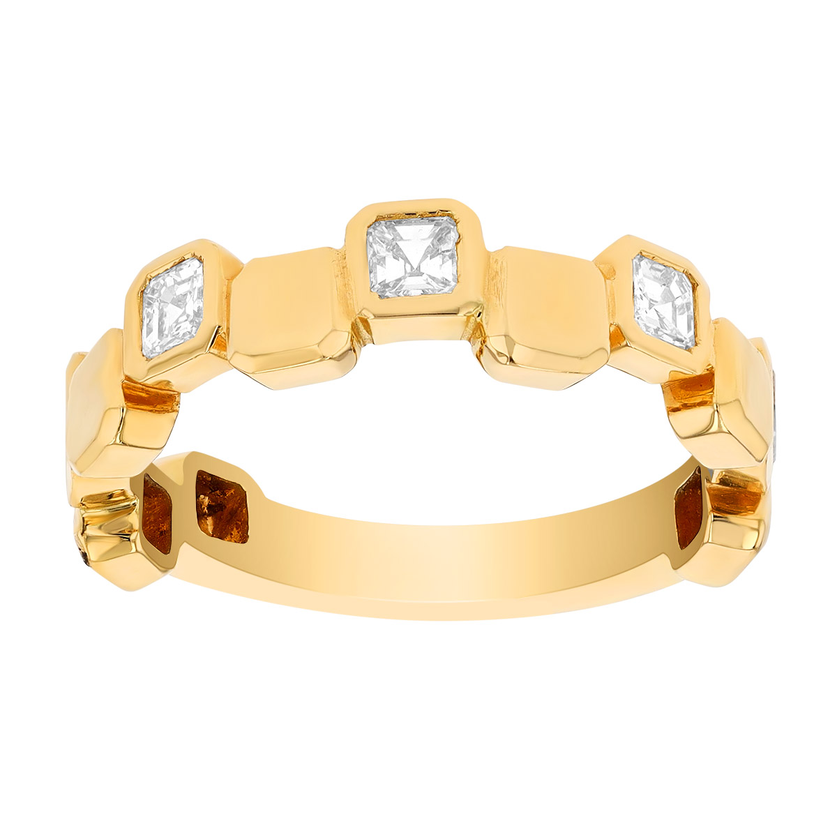 Bezel Set Asscher Cut Diamond Square Pattern Ring in Yellow Gold