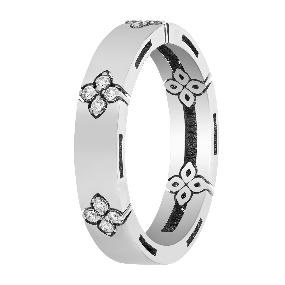 Roberto Coin Love in Verona Diamond Flower Station Ring in White Gold, Size 9