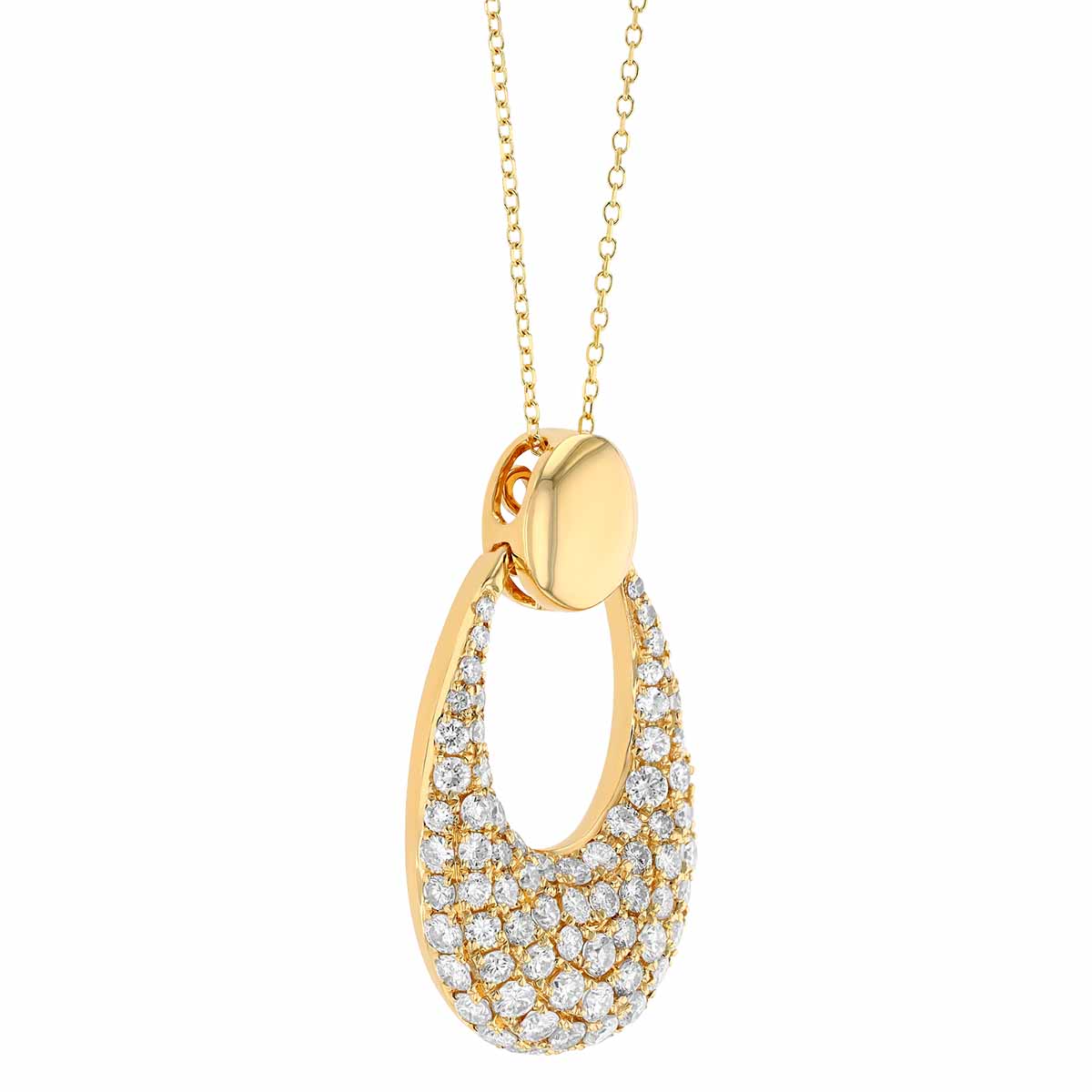 Diamond Pavé Tapered Open Oval Pendant in Yellow Gold