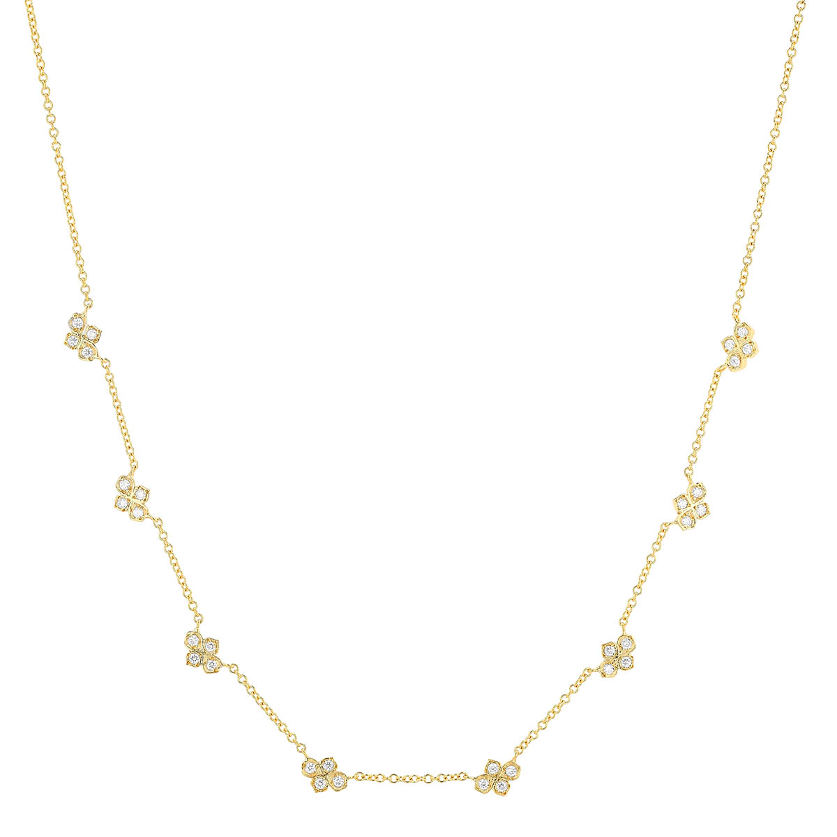 Marika Diamond Floral Cluster Station Necklace in Yellow Gold 18
