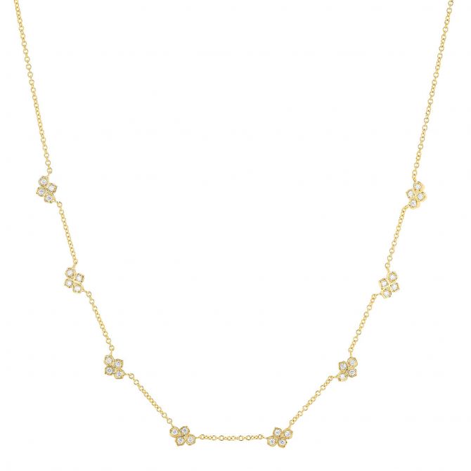 Marika Diamond Floral Cluster Station Necklace in Yellow Gold 18"