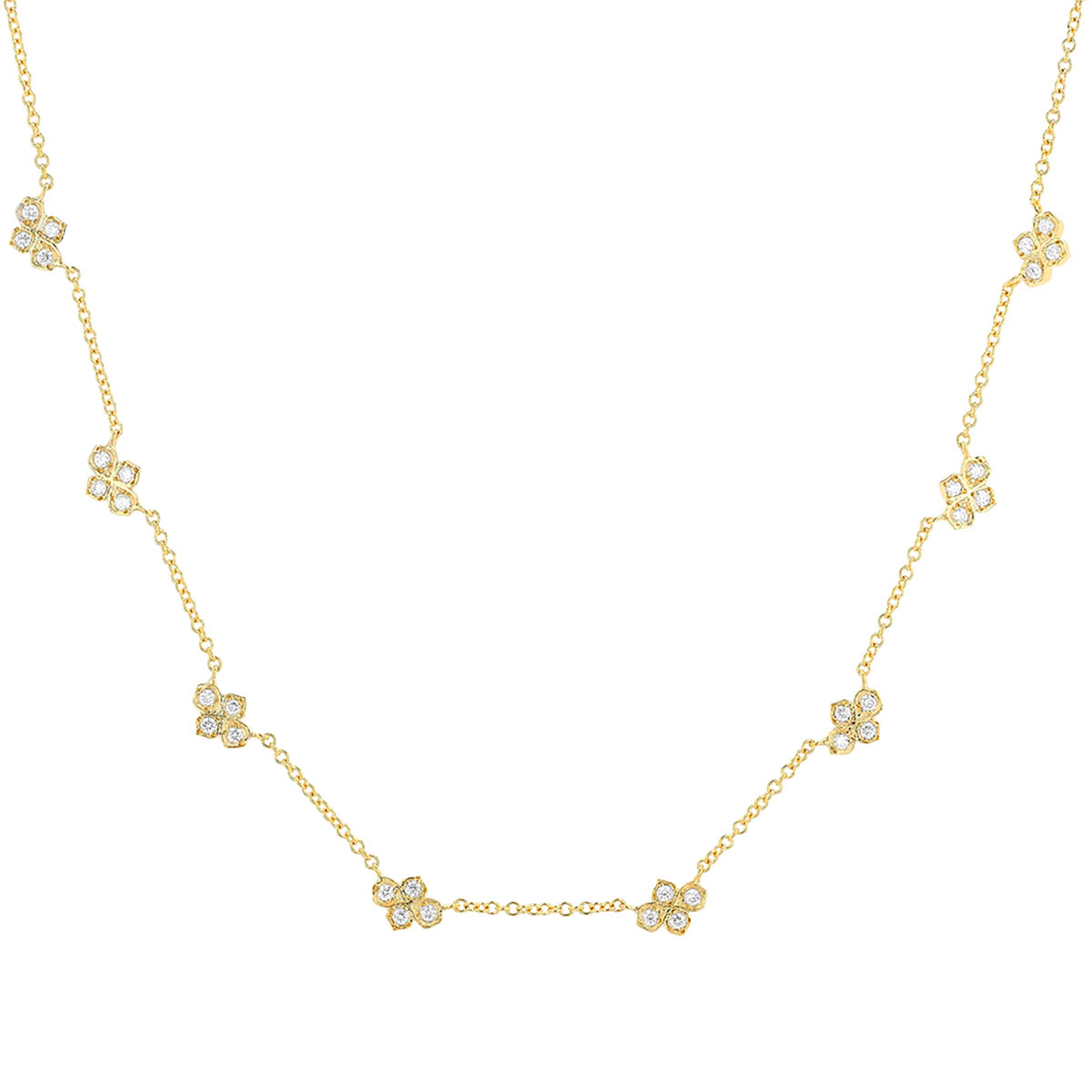 Marika Diamond Floral Cluster Station Necklace in Yellow Gold 18