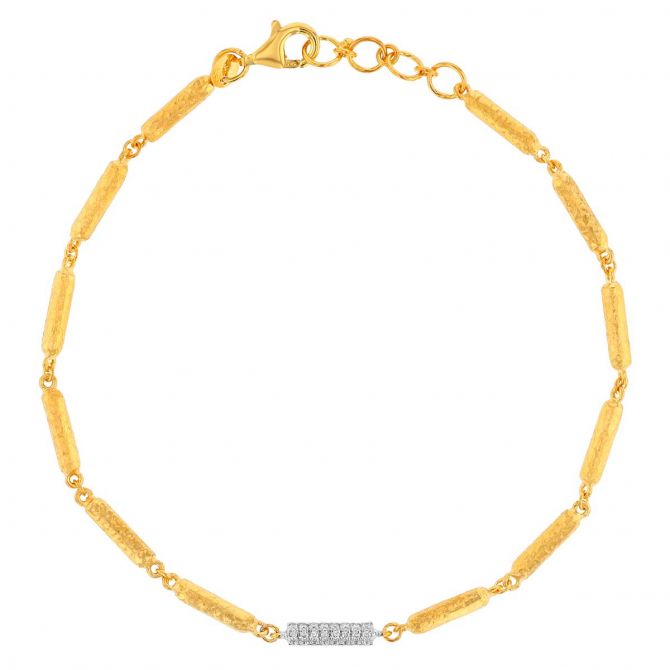 Marika Single Diamond Pavé Round Link Chain Bracelet in Two Tone, 7"