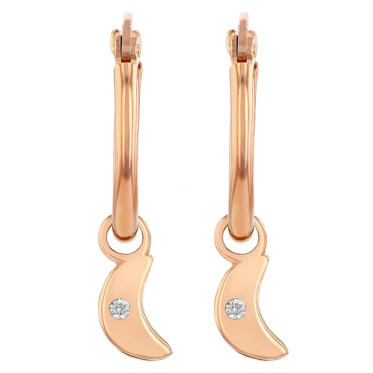 Diamond Moon Drop Hoop Earrings in Rose Gold