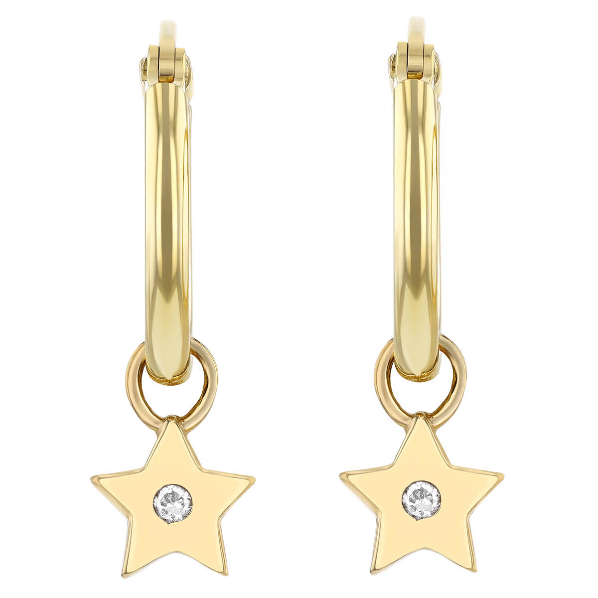 Diamond Star Drop Hoop Earrings in Yellow Gold