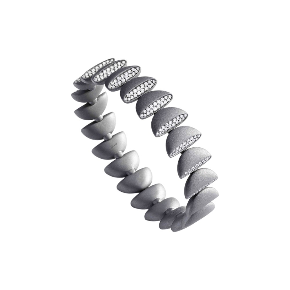 Vhernier Eclisse Diamond Half Moon Pattern Bracelet in Titanium