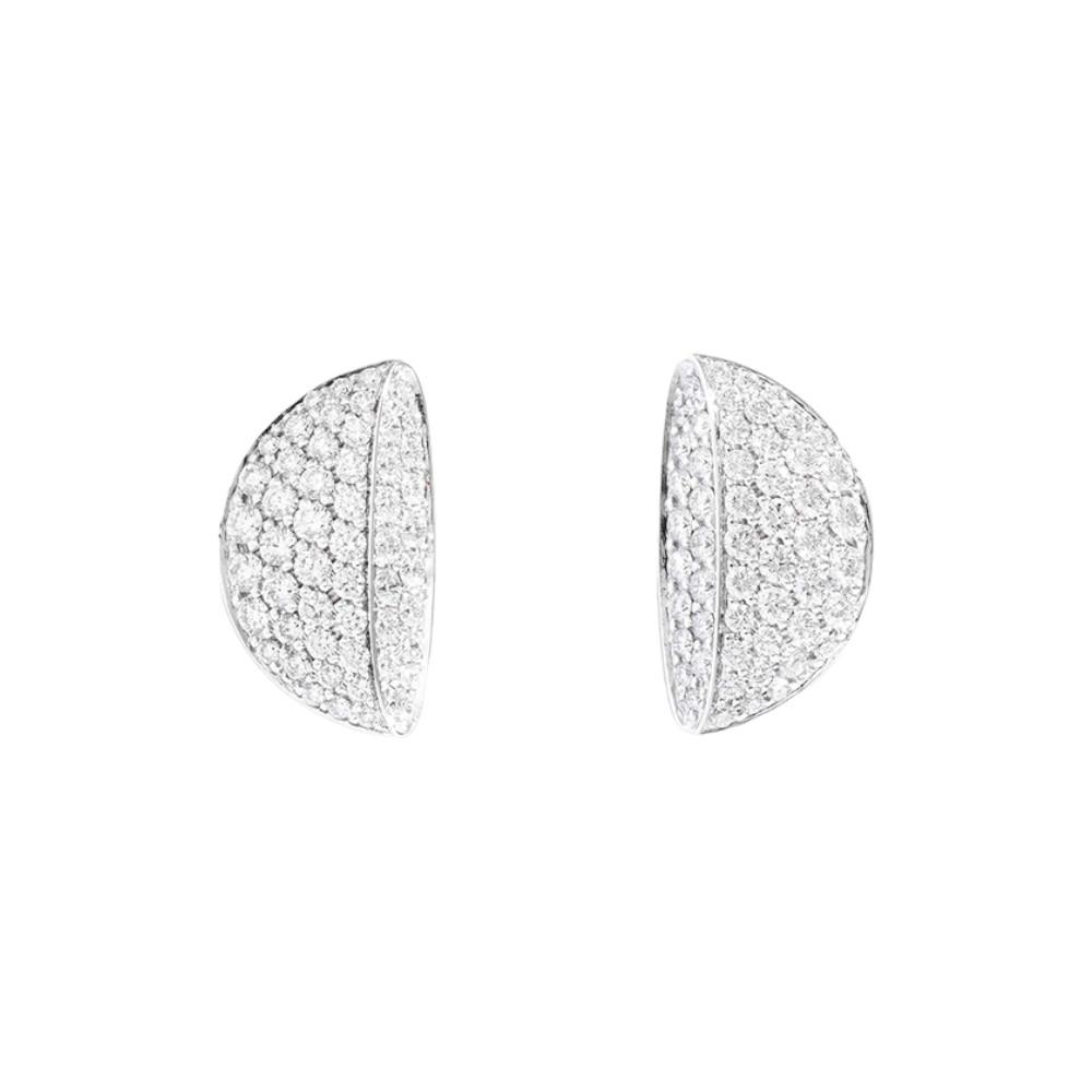 Vhernier Eclisse Diamond Pavé Half Moon Stud Earrings in White Gold