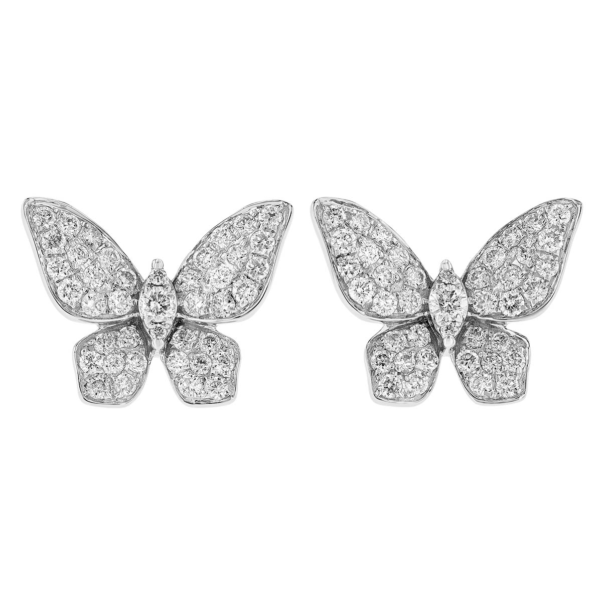 Diamond Pave Butterfly Dainty Stud Earrings in White Gold