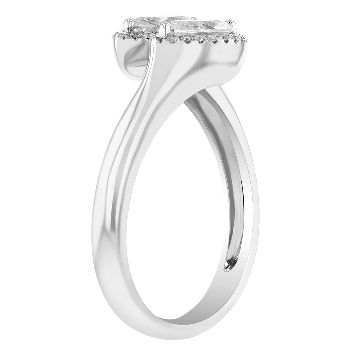 Marquise Diamond & Halo Bypass Ring in White Gold