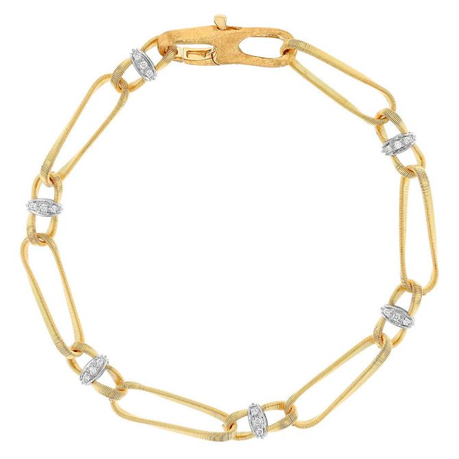 Marco Bicego Marrakech Onde Yellow Gold Twisted Coil Link Bracelet With Diamond Accents, 7.5"