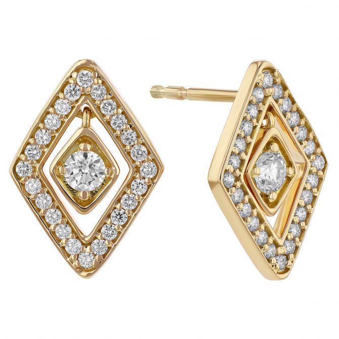 Roberto Coin Diamante Diamond Geometric Stud Earrings 18K Gold