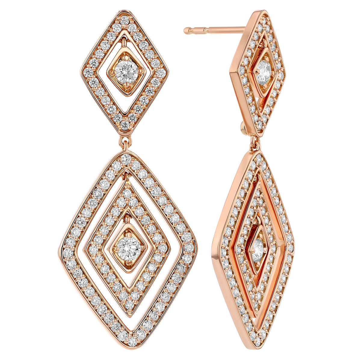Roberto Coin Diamante Diamond Double Geometric Dangle Earrings in 18K Gold