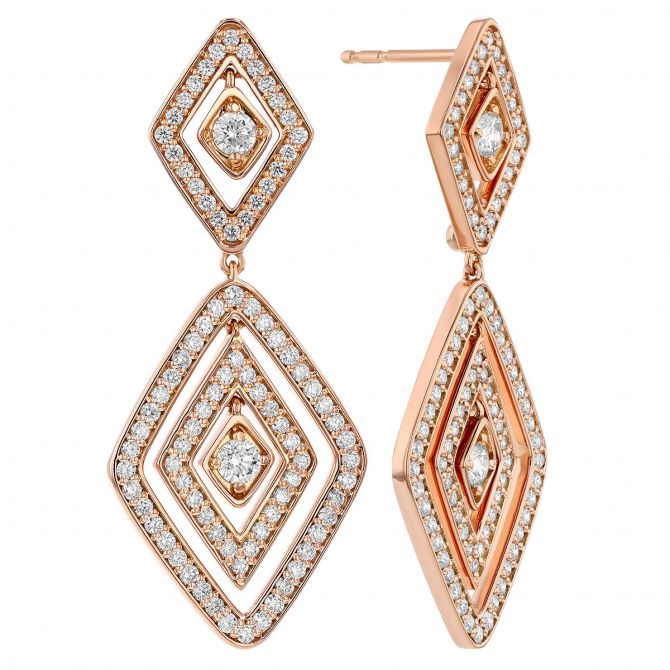 Roberto Coin Diamante Diamond Double Geometric Dangle Earrings in 18K Gold