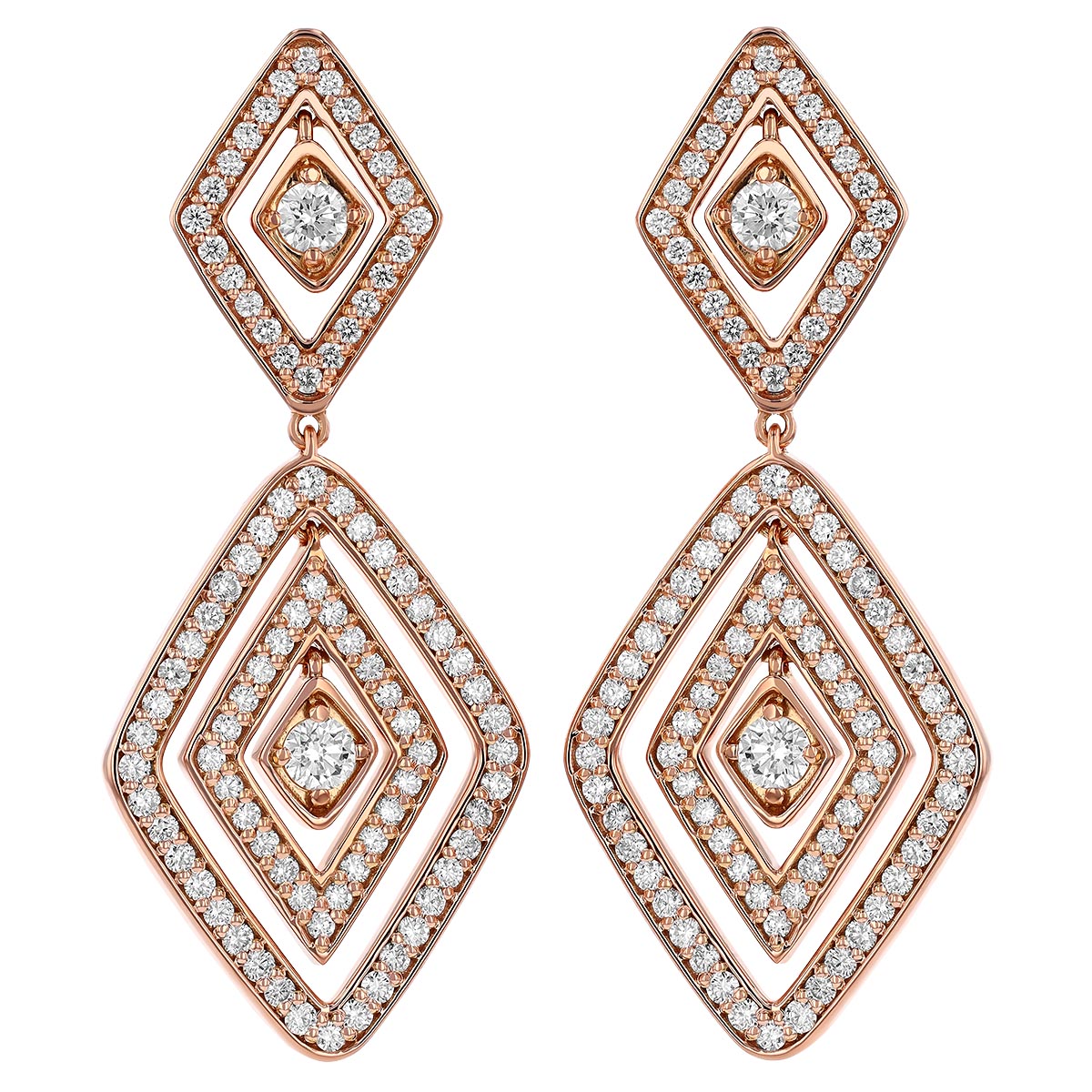 Roberto Coin Diamante Diamond Double Geometric Dangle Earrings in 18K Gold