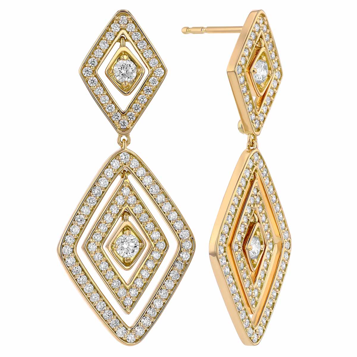 Roberto Coin Diamante Diamond Double Geometric Dangle Earrings in 18K Gold