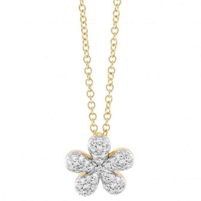 Phillips House Diamond Pave Pettie Forget-Me-Not Flower Pendant in Yellow Gold, 18"