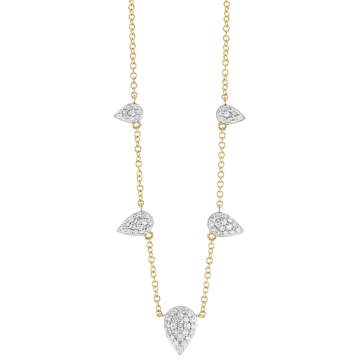 Phillips House Diamond Pave Petal-Shaped Graduated Station Necklace in Yellow Gold, 18
