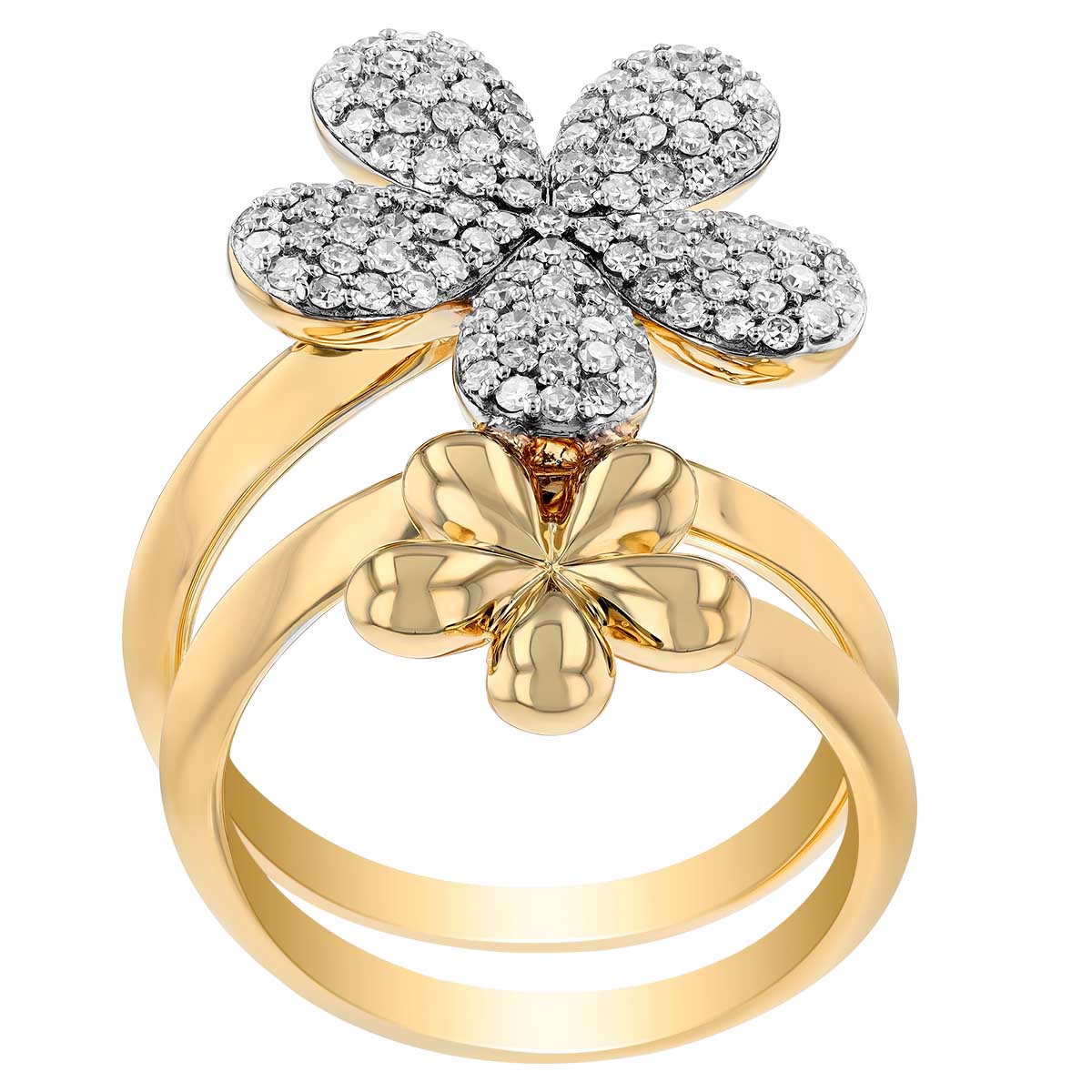 Phillips House Diamond Pave Forget-Me-Not Double Flower Ring in Yellow Gold