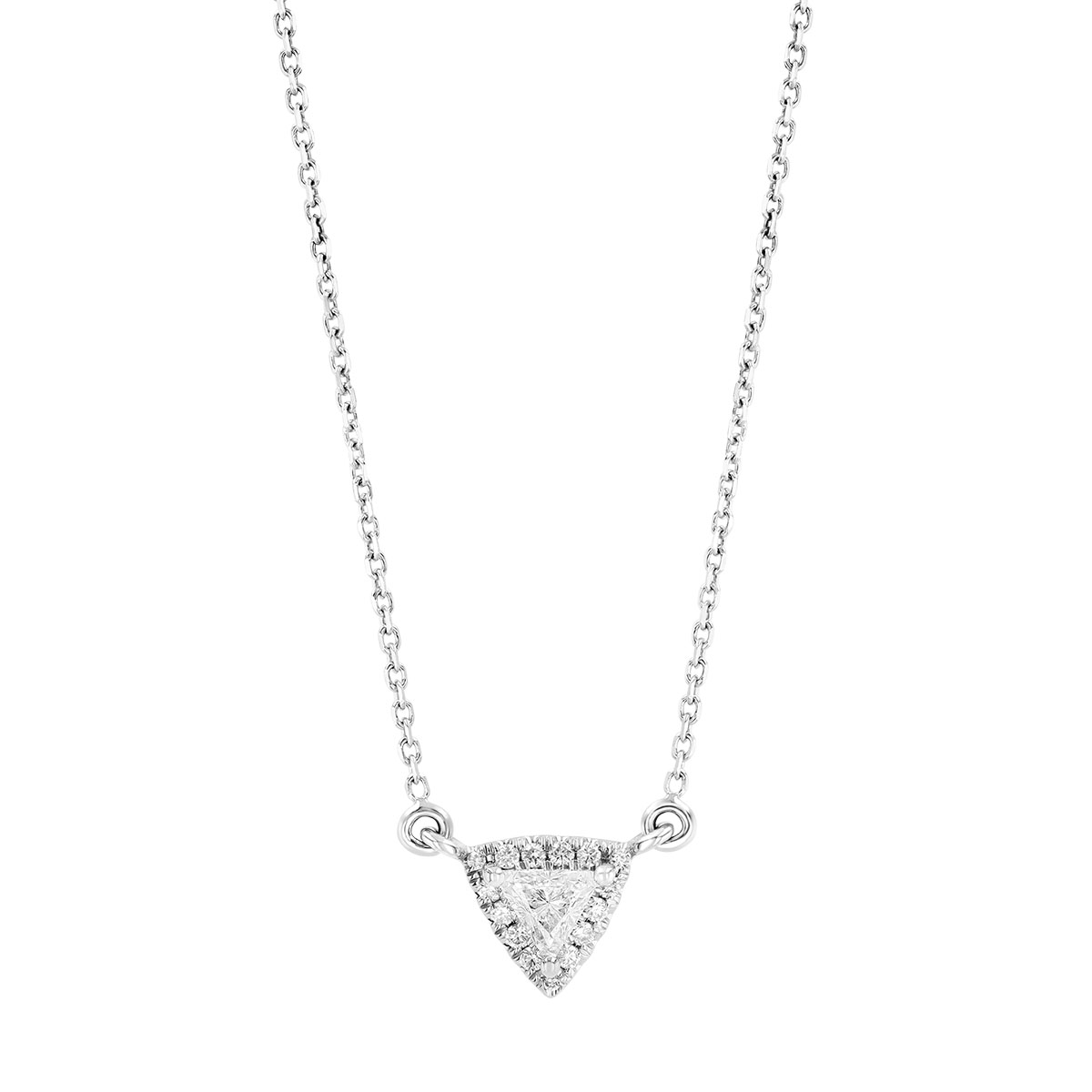 Trillion Diamond & Halo Pendant in White Gold