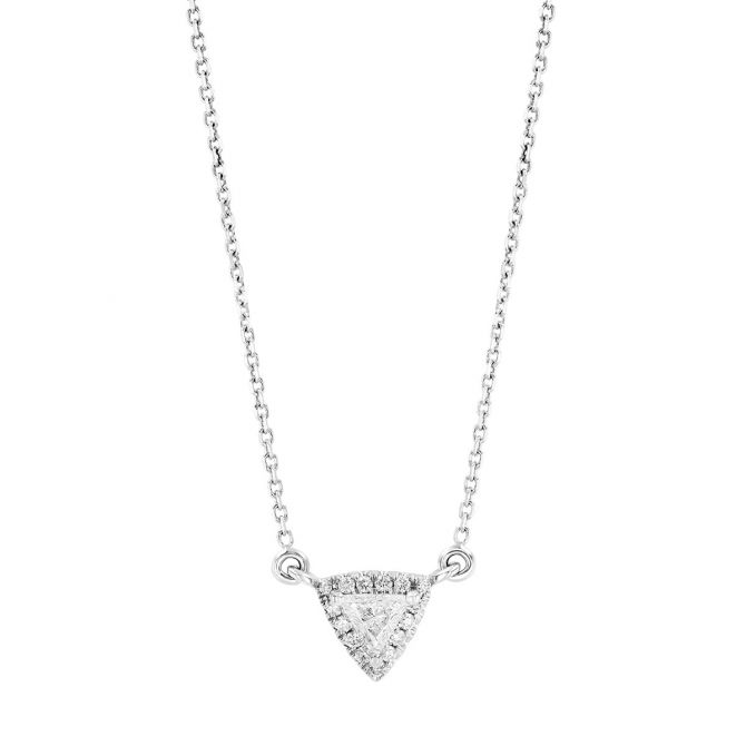 Trillion Diamond & Halo Pendant in White Gold