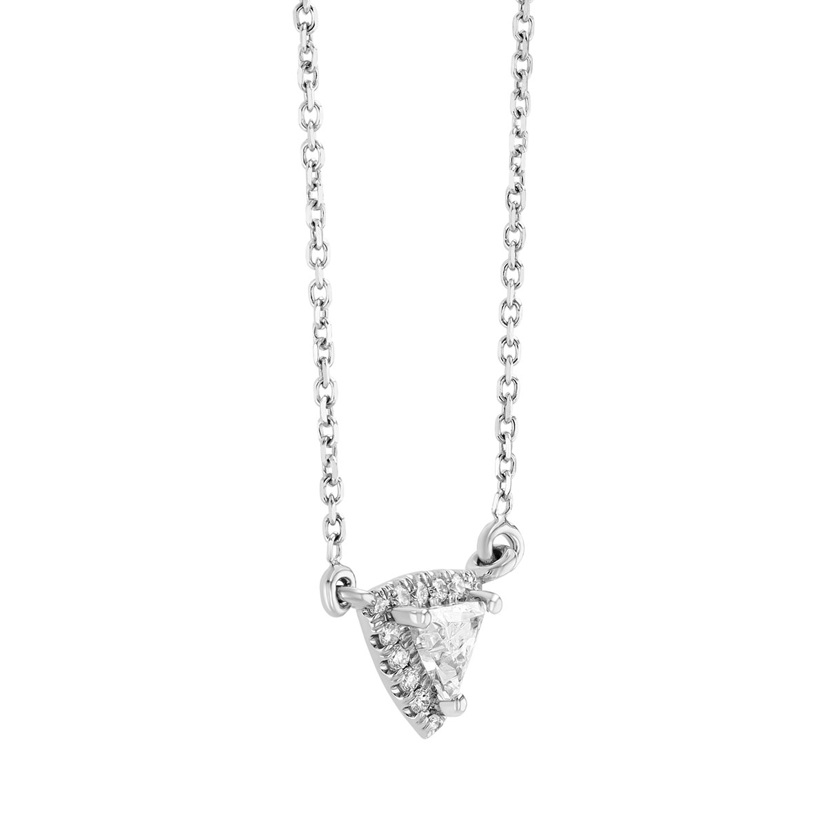Trillion Diamond & Halo Pendant in White Gold