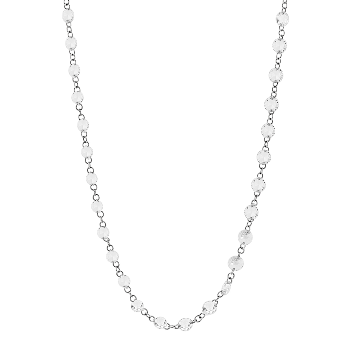 Rose Cut Floating Diamond Chain Necklace in White Gold, 23