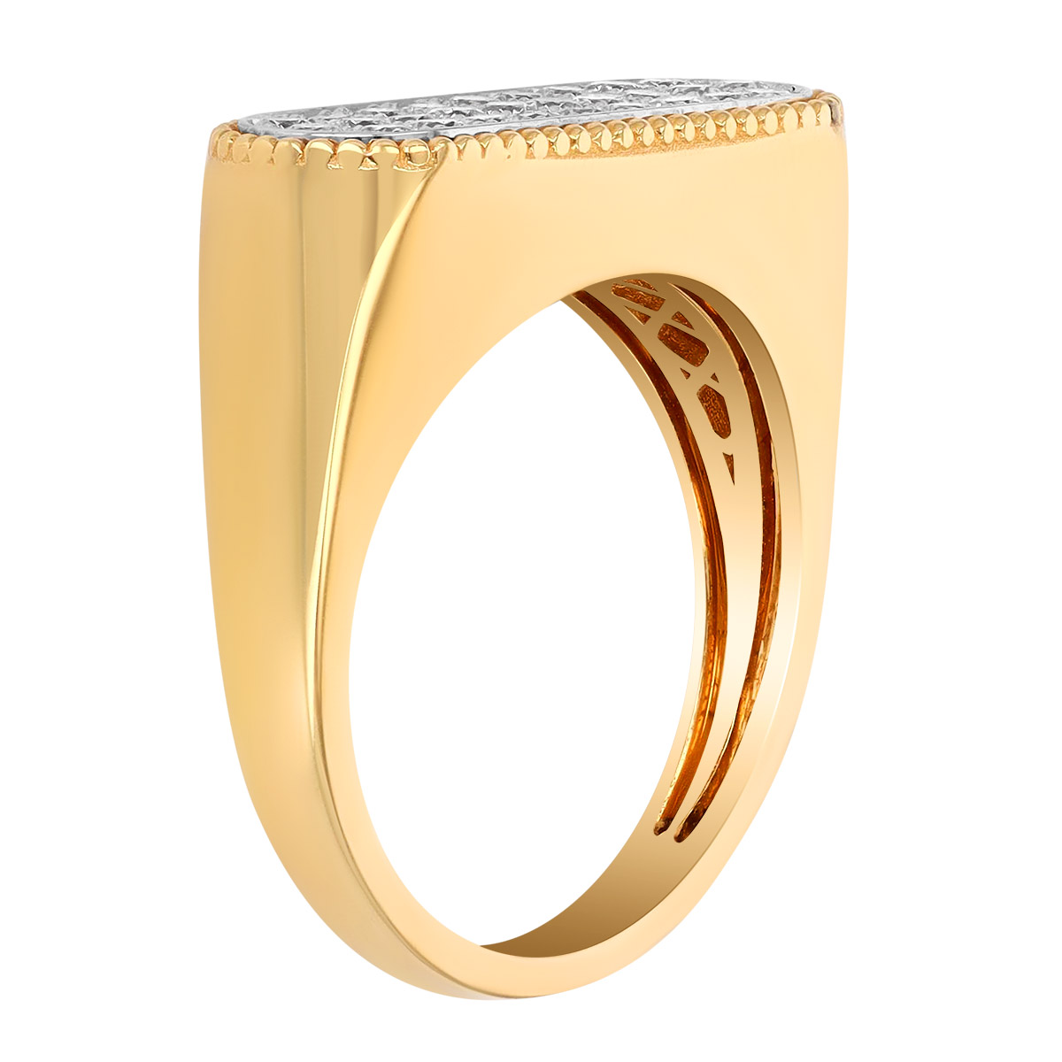 Doves Diamond Pave Bar Ring in Yellow Gold