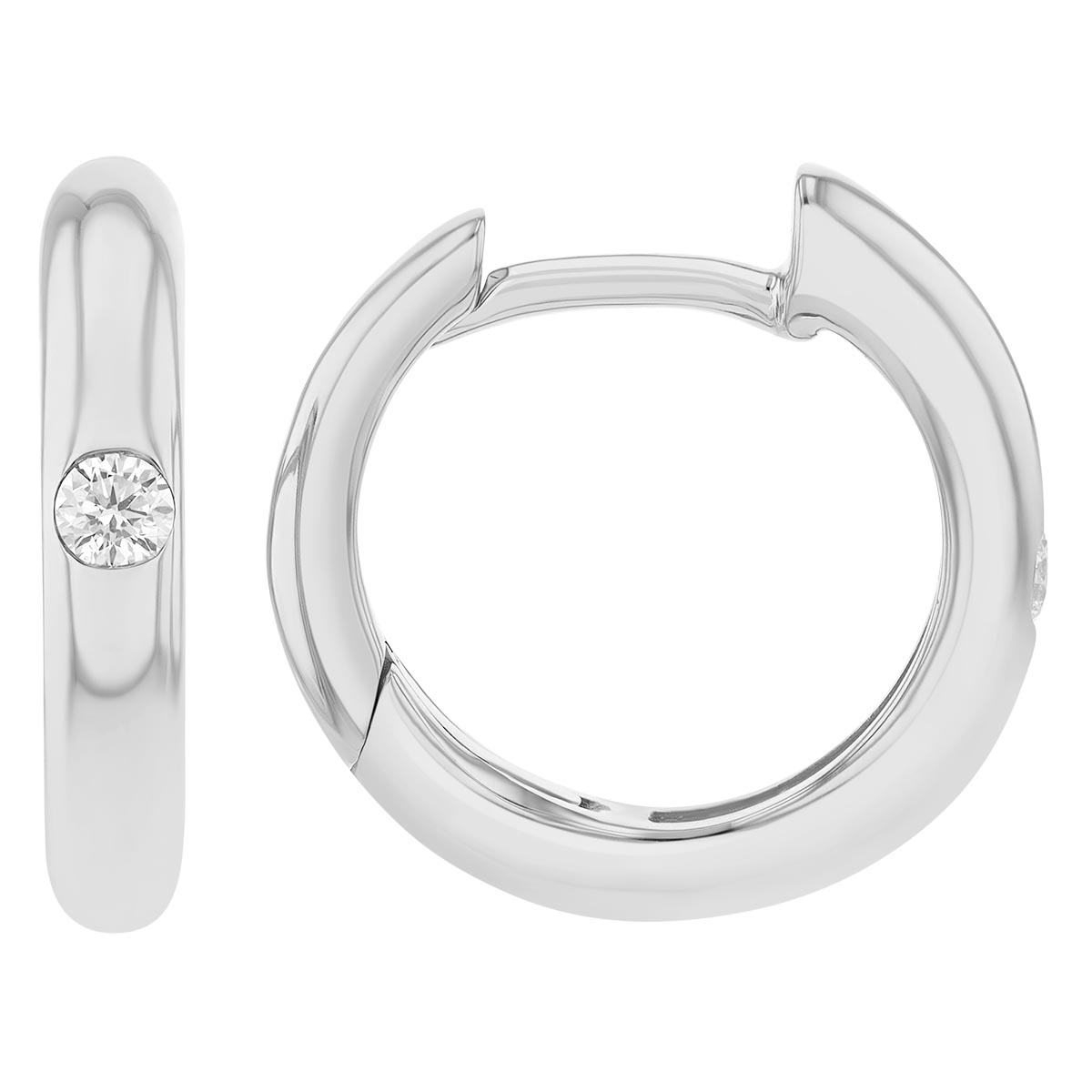 Flush Set Diamond Huggie Hoop Earrings in White Gold