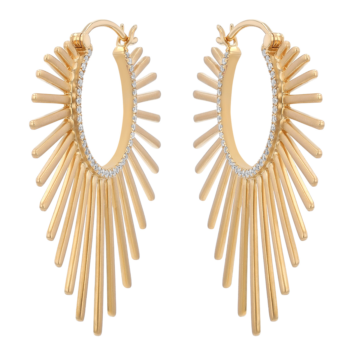 Doves Diamond Sculptural Fan Earrings in Yellow Gold