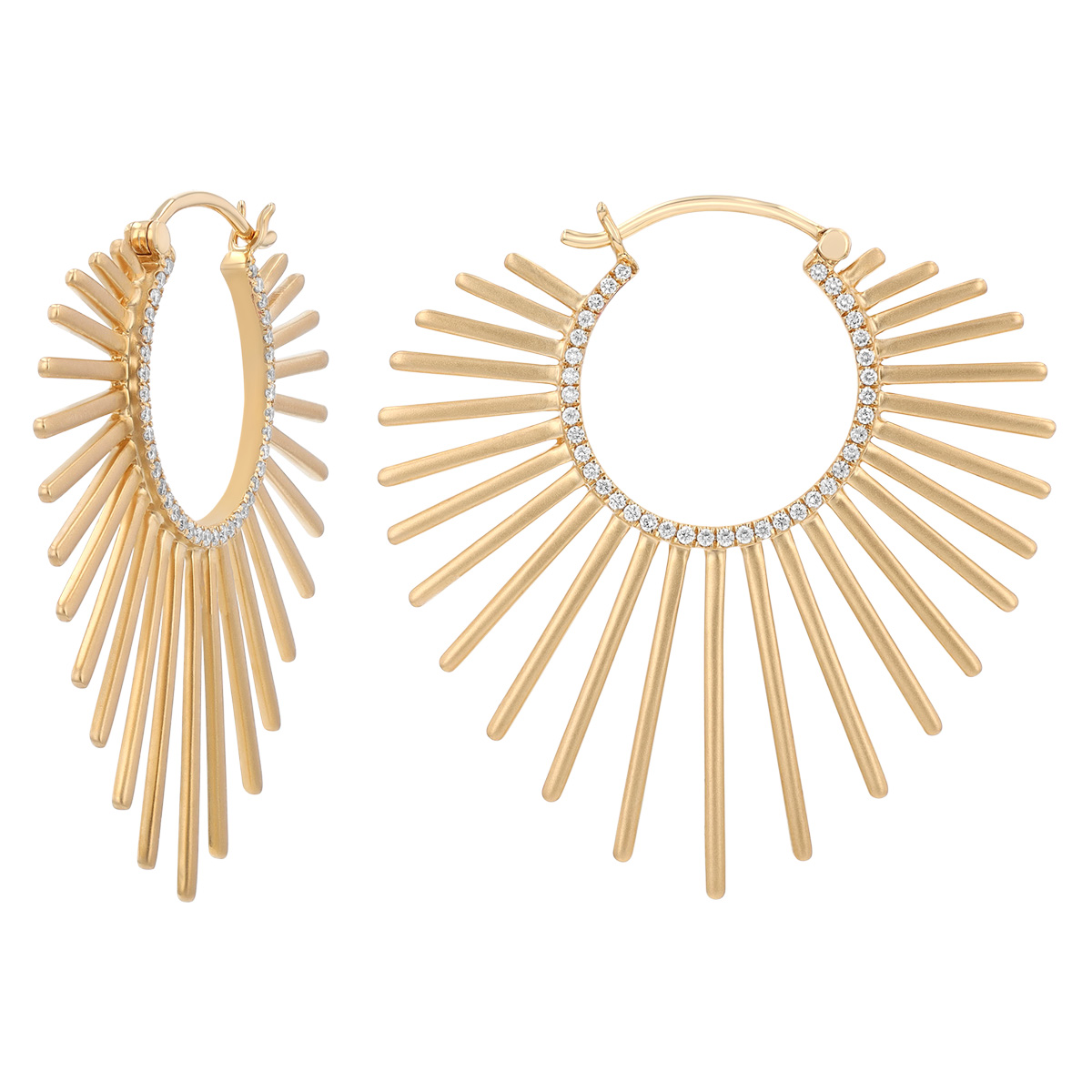 Doves Diamond Sculptural Fan Earrings in Yellow Gold