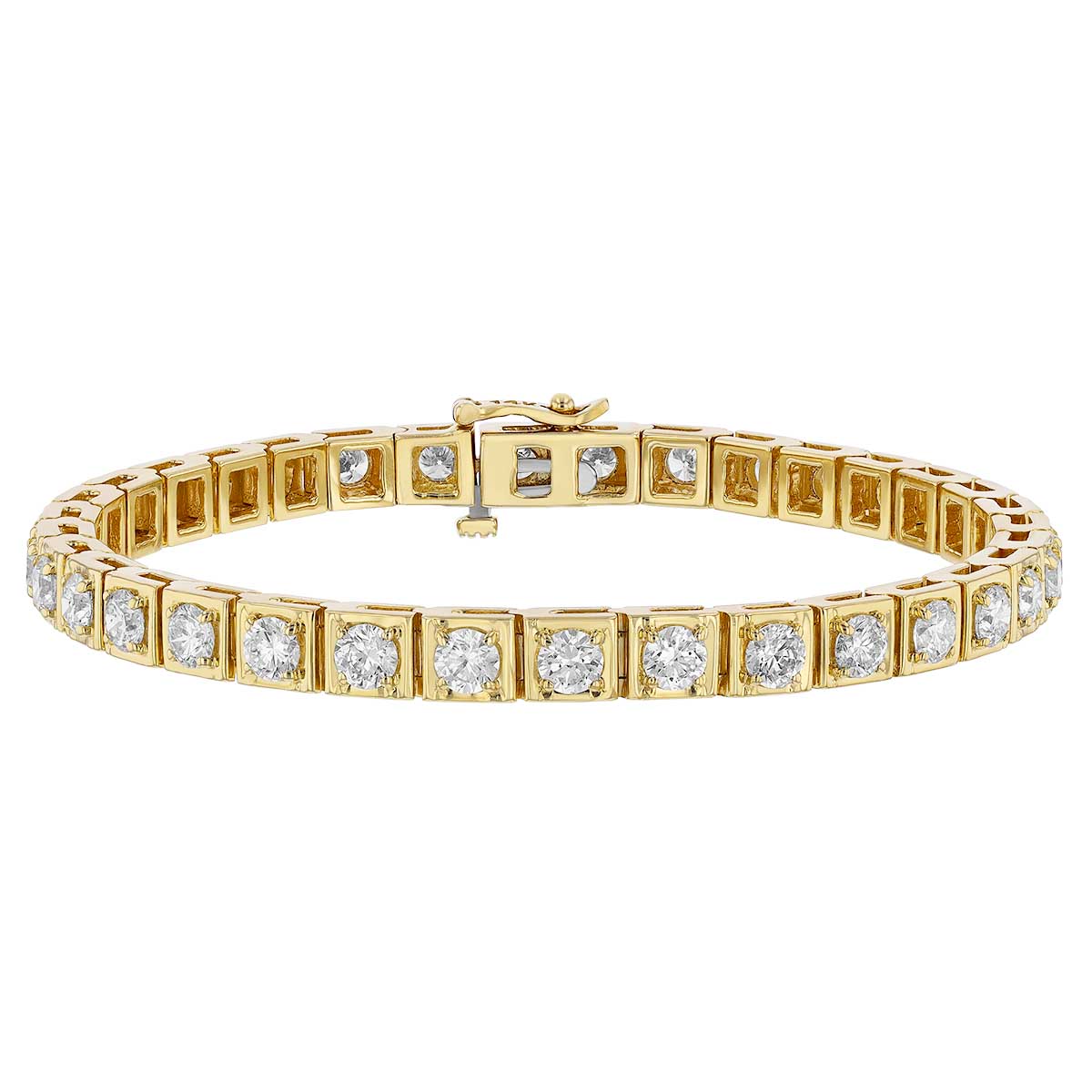 Round Diamond Square Edge Tennis Bracelet in Yellow Gold, 7