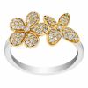 Diamond Pave Flower & Butterfly Ring in Two Tone
