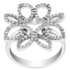 Diamond Open Flower Swirl Ring in White Gold