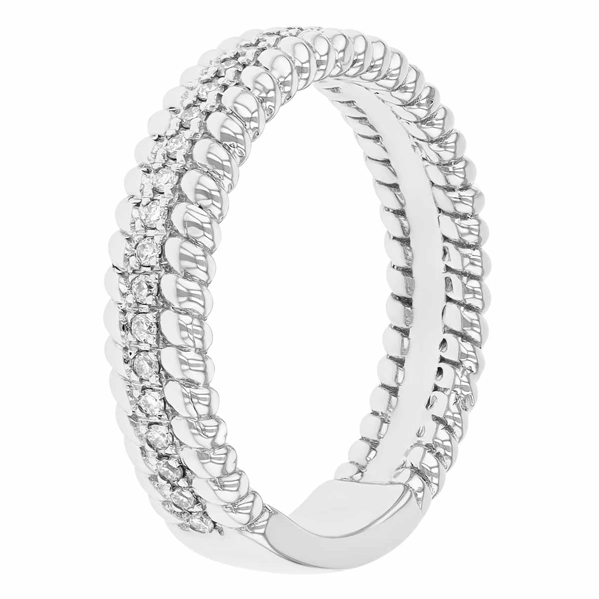 Diamond & Beaded Edge Ring in White Gold