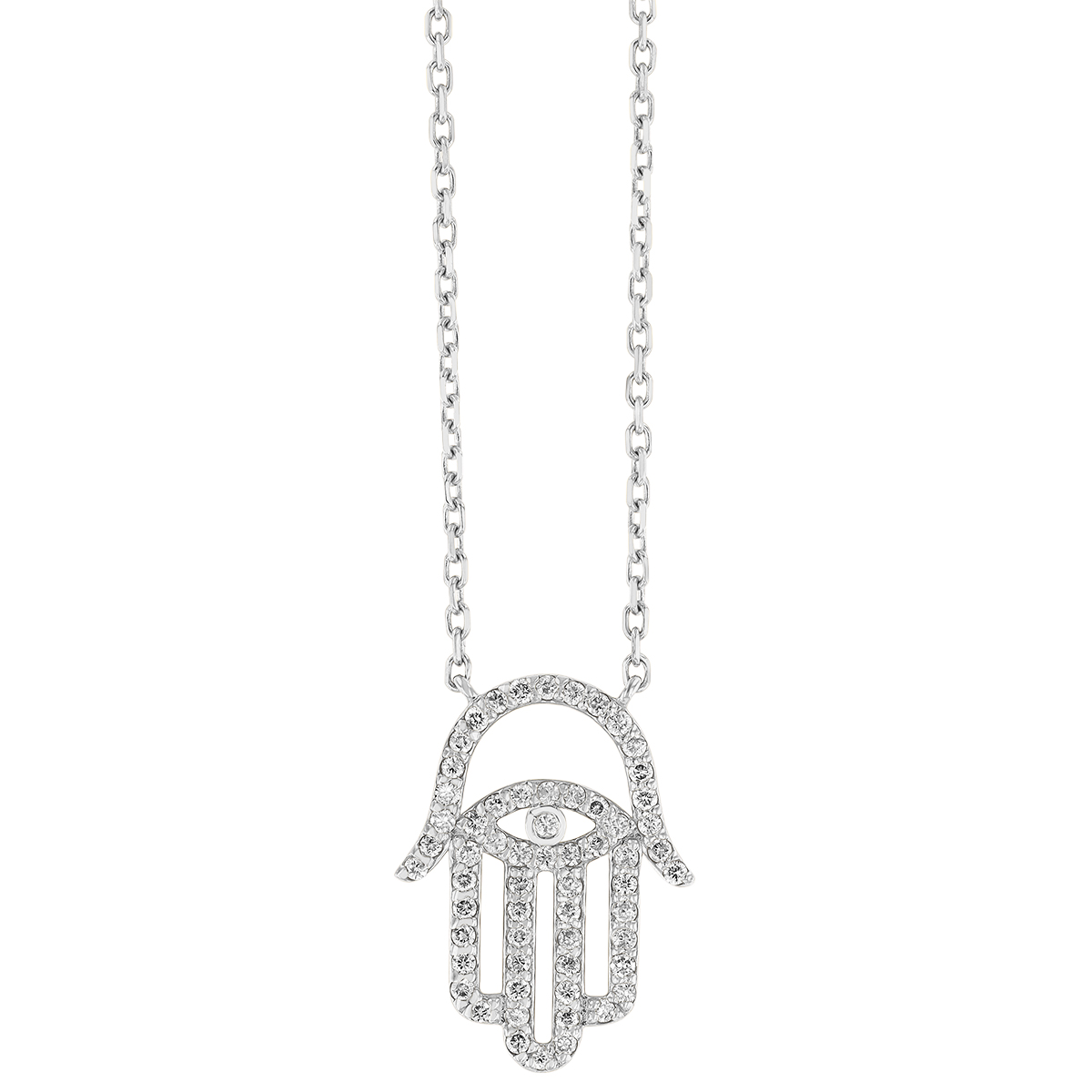 Diamond Pave Open Hamsa Pendant in White Gold, 17