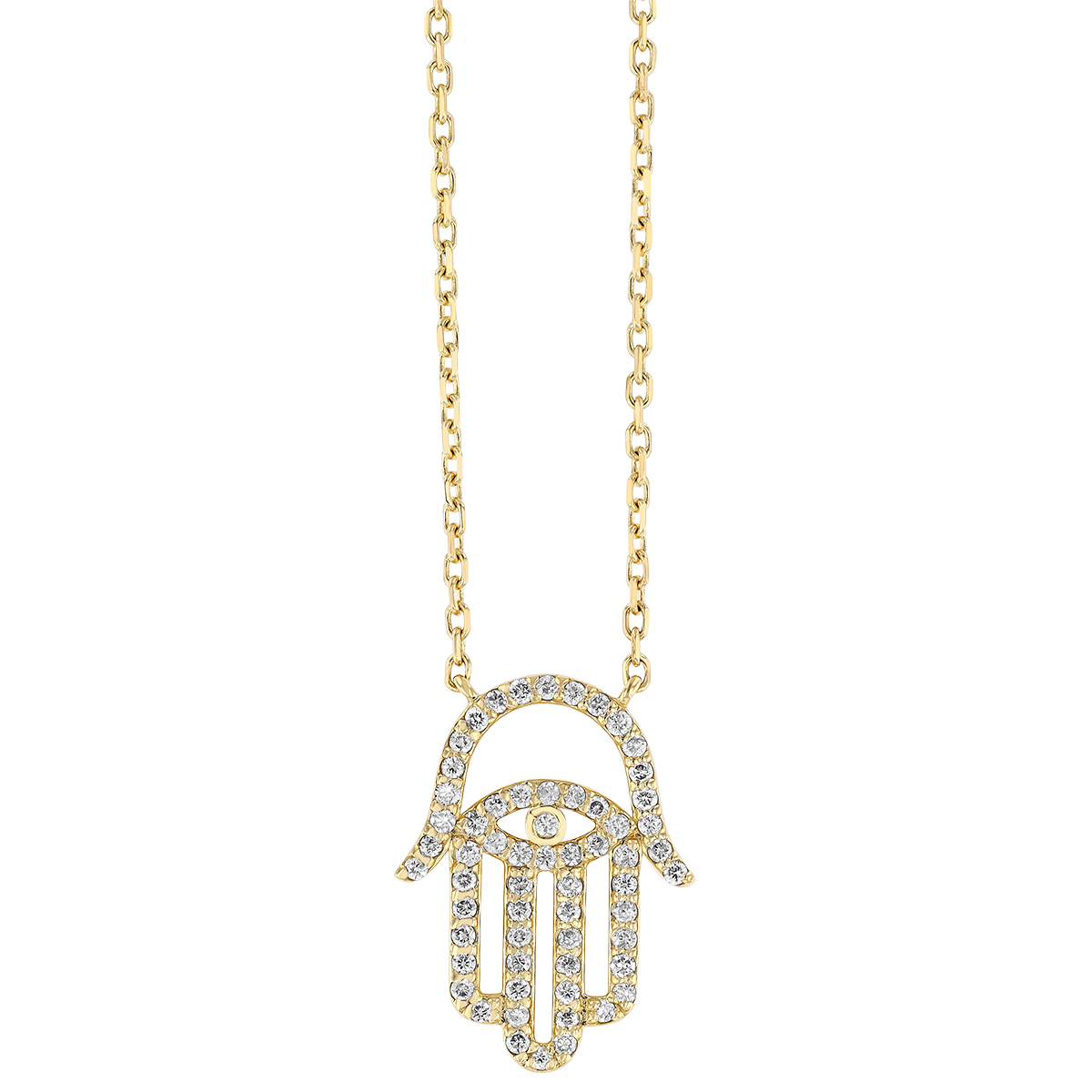 Diamond Pave Open Hamsa Pendant in Yellow Gold, 17