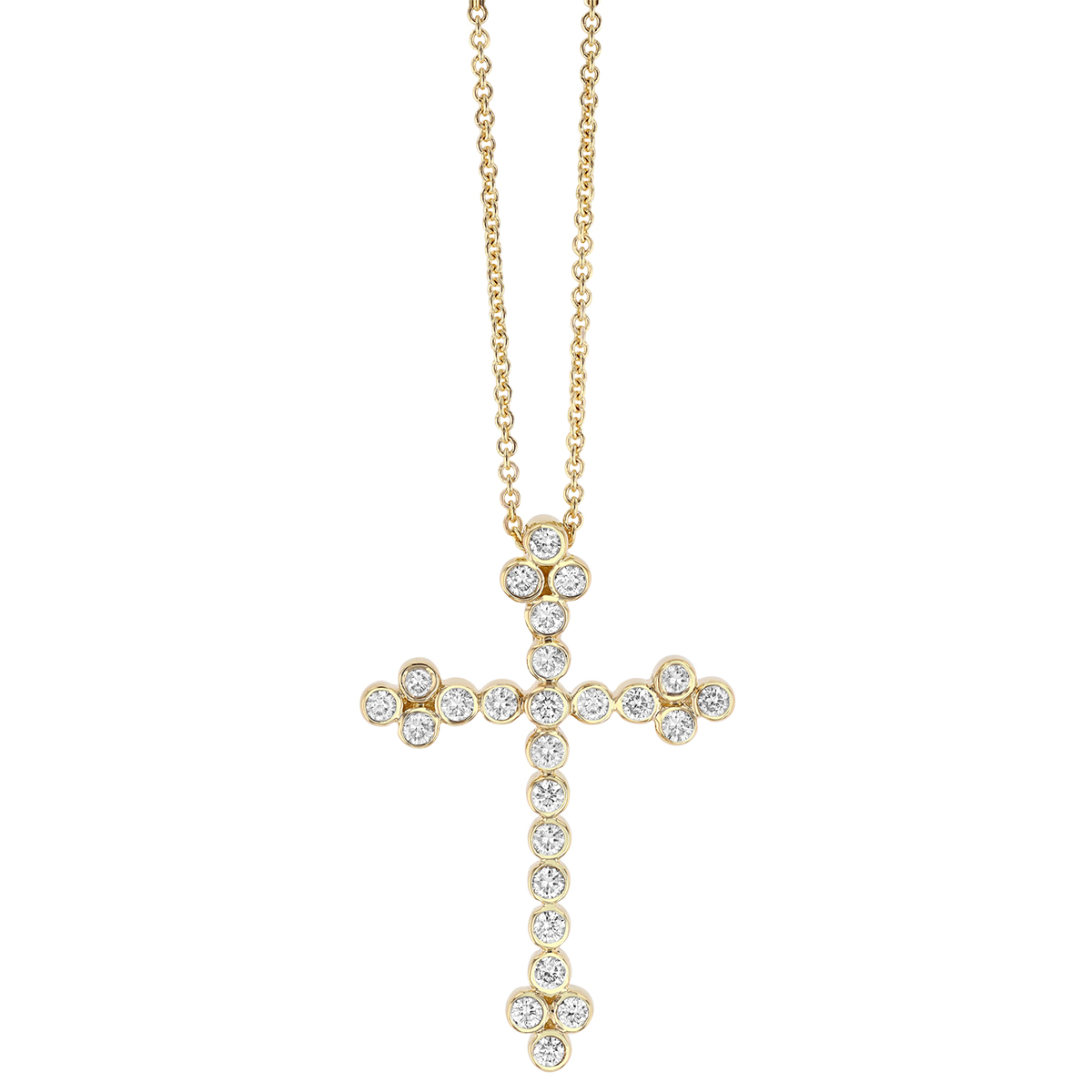 Bezel Set Diamond Cross Pendant in Yellow Gold, 18