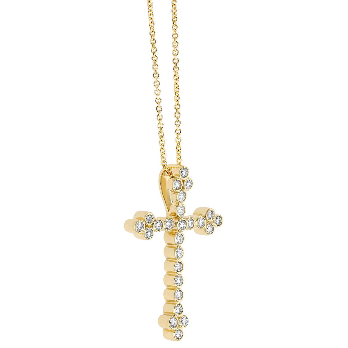 Bezel Set Diamond Cross Pendant in Yellow Gold, 18