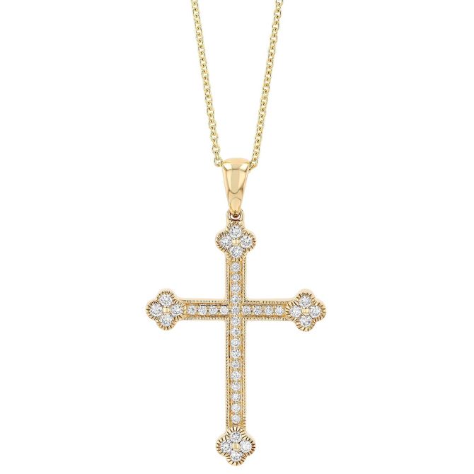 Diamond Cross Necklace in Yellow Gold, 0.15 cttw, 18"