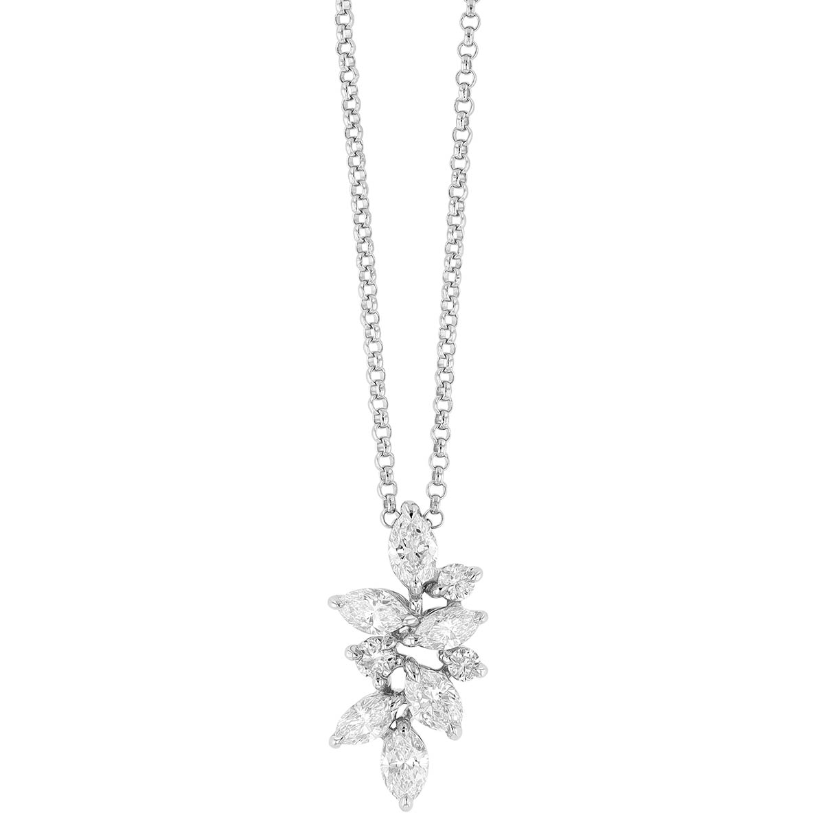 Marquise & Round Diamond Cascading Cluster Pendant in White Gold, 18