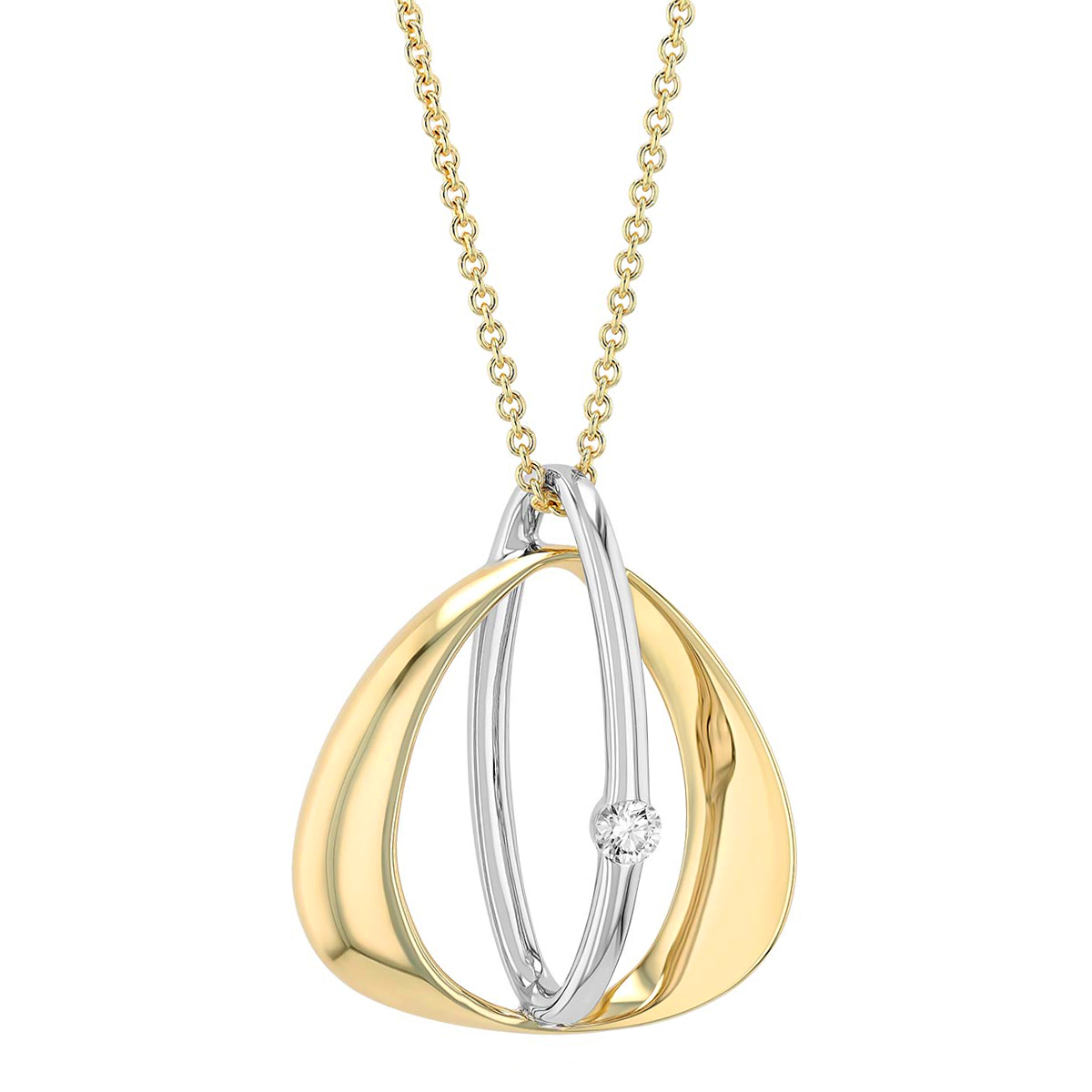 Two Tone Double Oval Pendant with Diamond Accent, 18