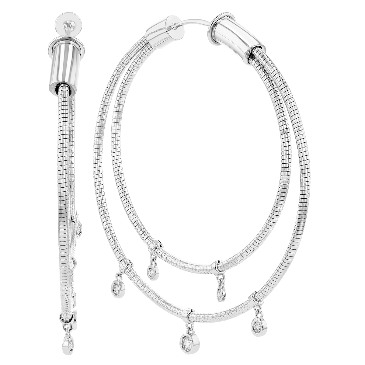 Pesavento DNA Spring Diamond Drop 2 Row Hoop Earrings in Sterling Silver