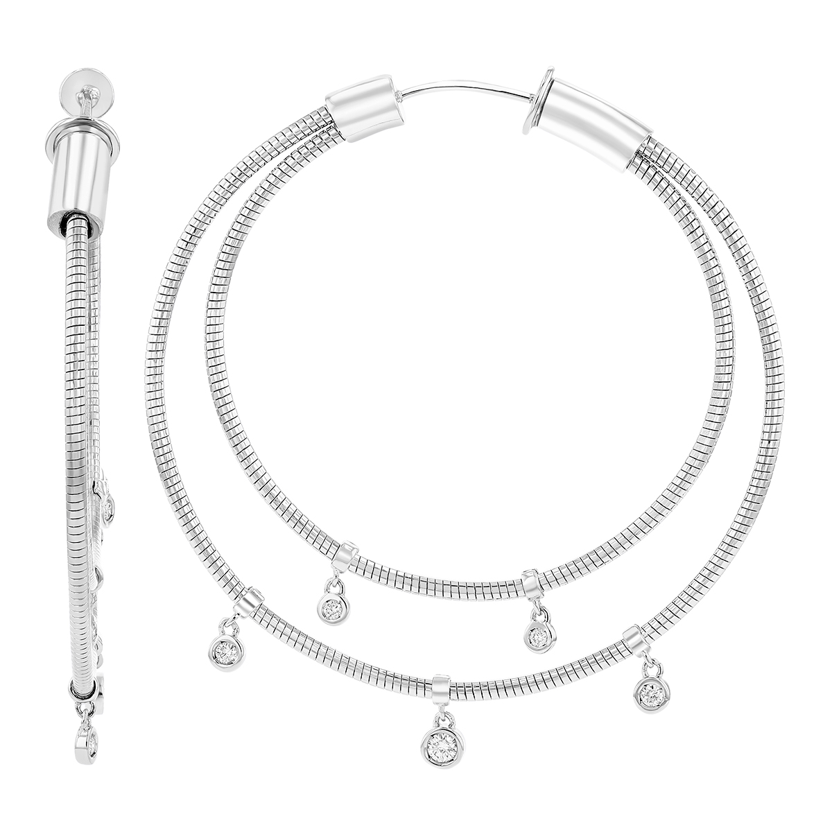 Pesavento DNA Spring Diamond Drop 2 Row Hoop Earrings in Sterling Silver
