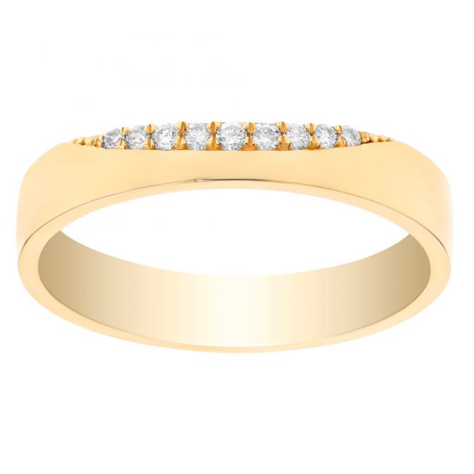 Diamond Crescent Square Edge Ring in Yellow Gold
